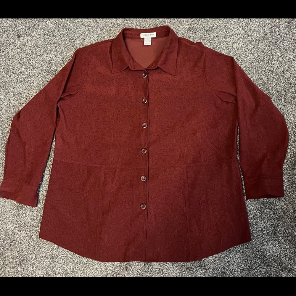 “Notations” Maroon/Red Printed‎ Blouse - Picture 4 of 6